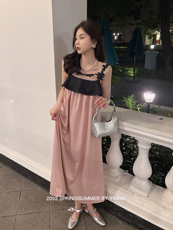 [Yimao] little woman sweet contrast sleeveless dress ym-7874\lsl