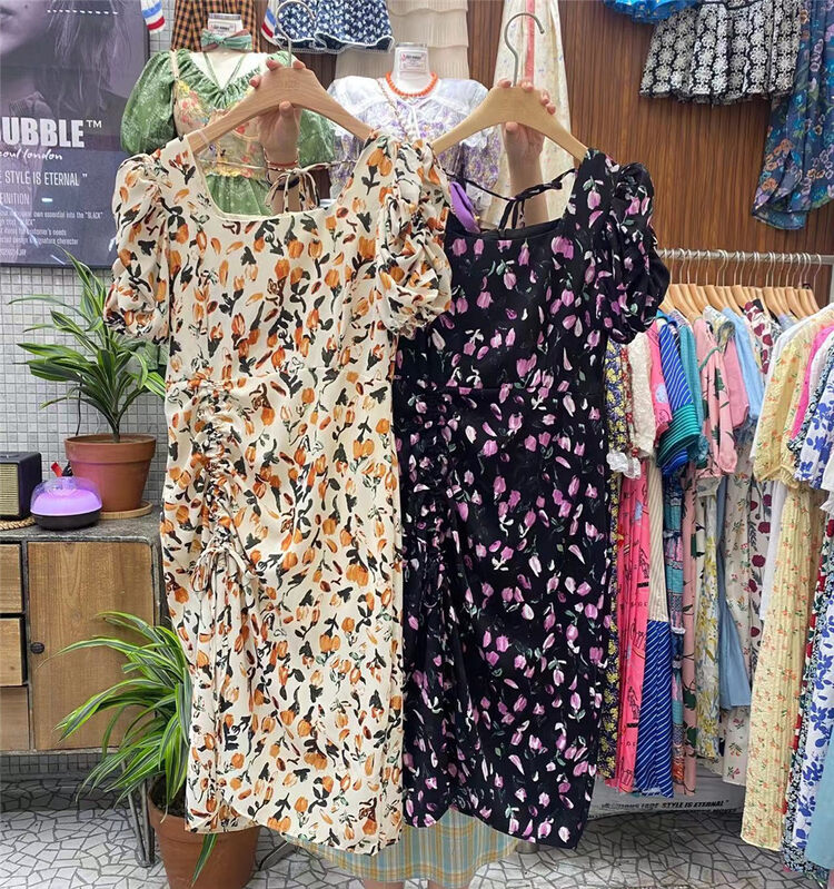 [suzybubble] square neck wrinkled thin dress ys1-8862\wpl