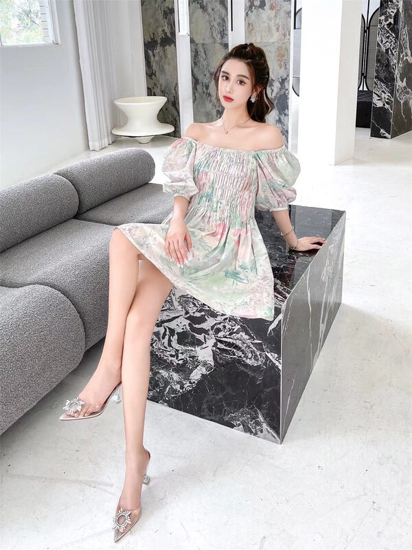 [Magnolia] Korean off shoulder mixed color dress g195\jj