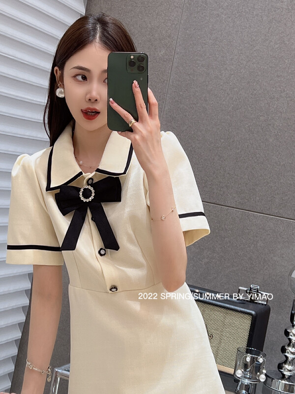 [Feimao (Yimao)] college style color contrast bubble sleeve dress ym-4231\lsl
