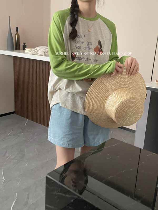 [love] retro design print contrast casual loose sun shirt z1231\hbx