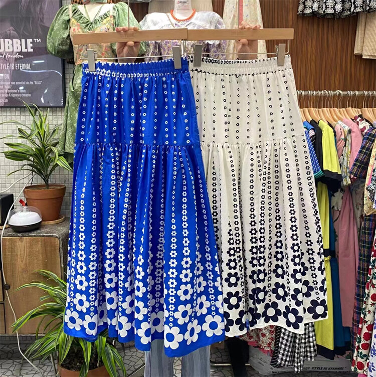 [suzybubble] Classic Vintage Print Elastic Waist versatile skirt 7146-2# WPL