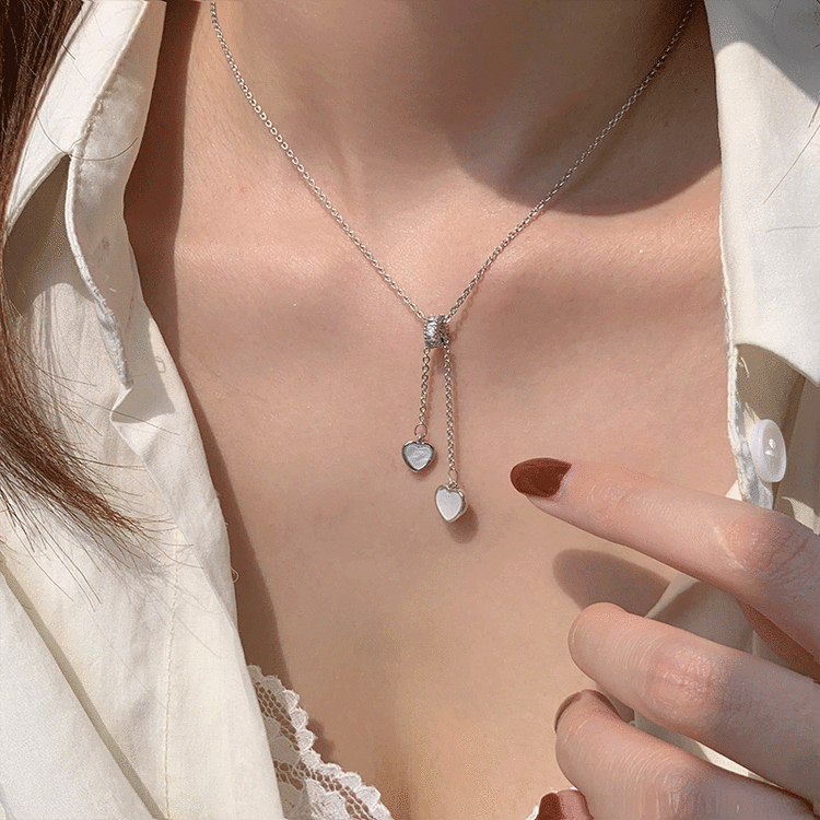 [inside] advanced sense light luxury shell love girl tassel adjustable short necklace x1773# zxl