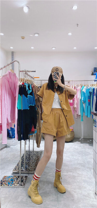 [Dani] Korean loose breasted shirt + work casual Shorts Set (excluding inner layer) 77678\gyj