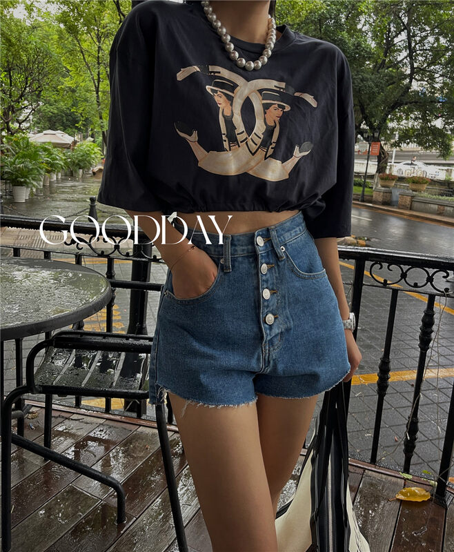 【 good 】 casual breasted high waist denim shorts 1025\csx