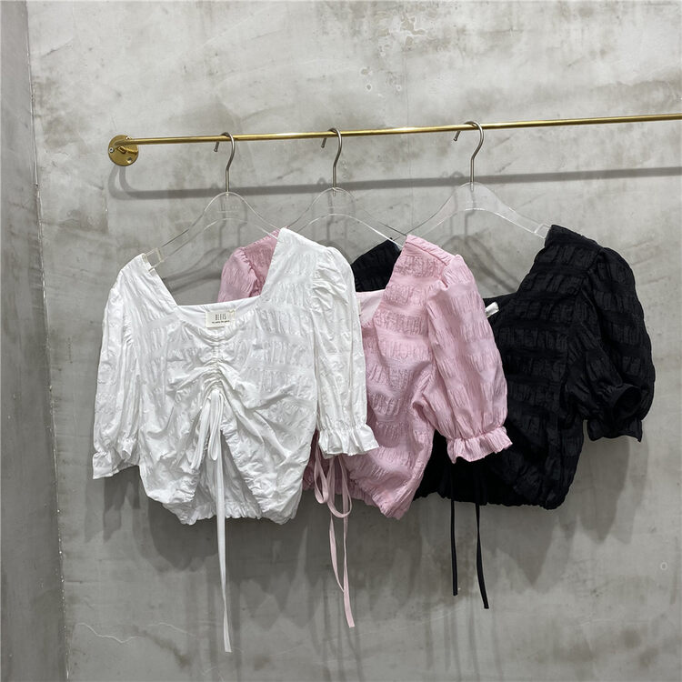 [8lei5 ballet] French square neck pleated short shirt ys1-808\wpl