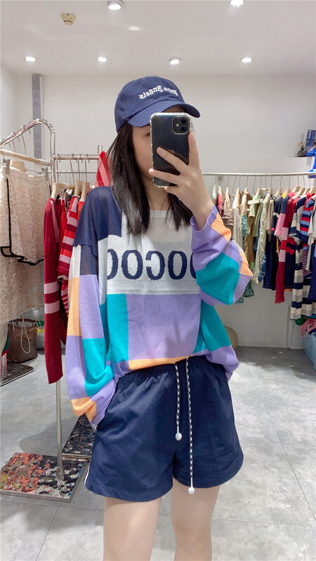 [Danny] check color block letter loose sun protection T-shirt 3266\gyj