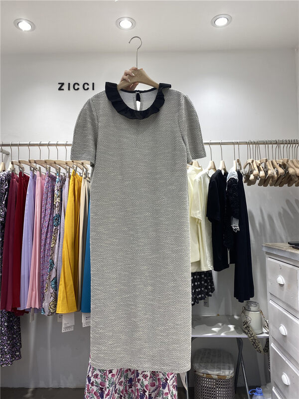 [zicci] contrast color lotus leaf collar straight dress 106712# hyy