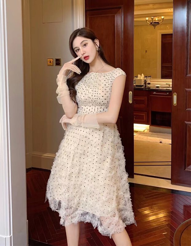 A new year in early spring! [Magnolia] Korean soft sleeveless mesh dress g01\jj
