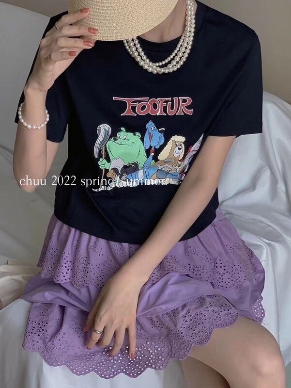 [chuu] round neck printed Casual Short Sleeve T-shirt 61231\hbx
