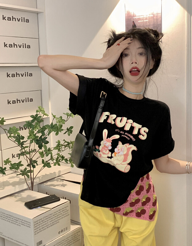 [Feimao (Yimao)] letter round neck loose short sleeve T-shirt z-4137\lsl