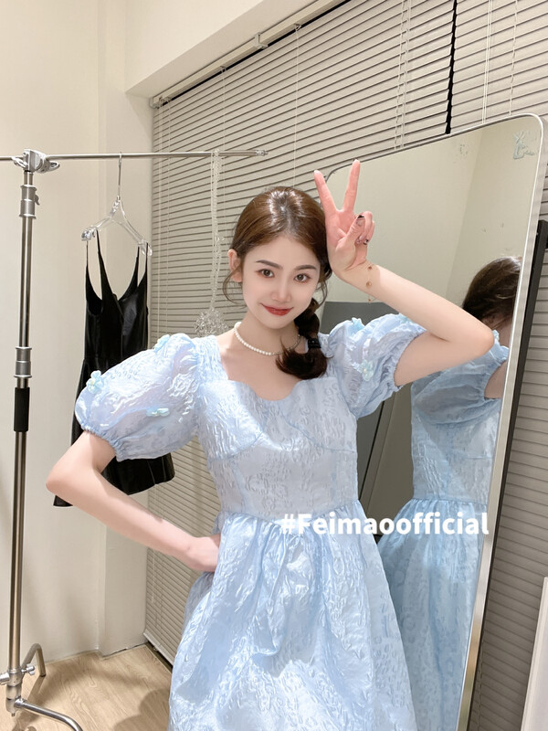 [Feimao (Yimao)] square neck bubble sleeve sweet dress ym-7578\lsl