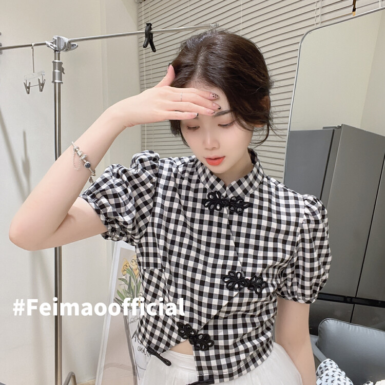 [Feimao (Yimao)] Plaid bubble sleeve niche shirt ym-7762# LSL