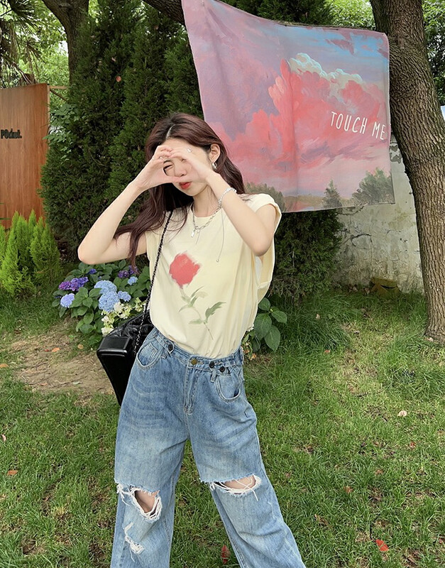 Original price 43.99! [Feimao (Yimao)] Korean printed casual loose vest / sling z-4115\lsl