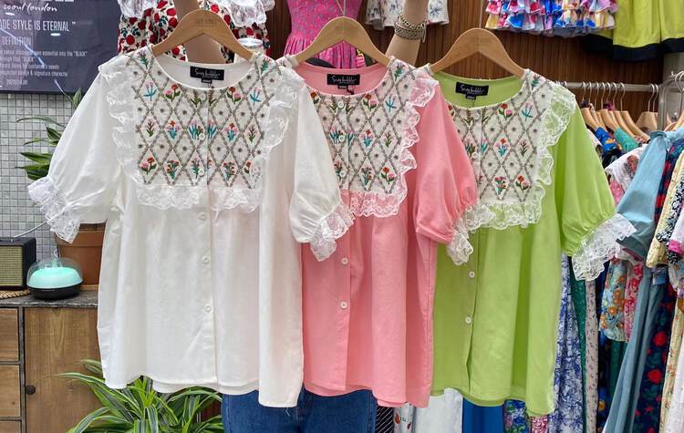 [suzybubble] tulip embroidery versatile age reducing shirt 678# WPL