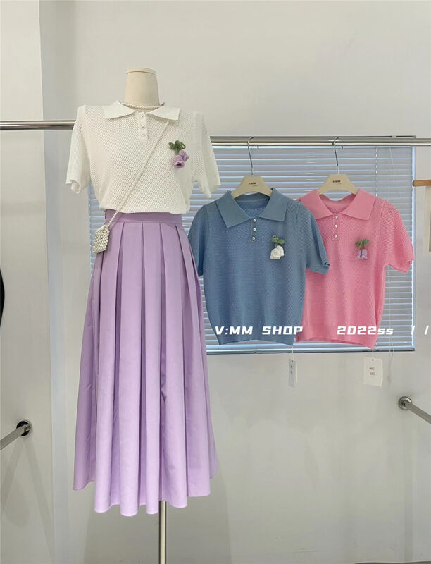 [v:mm] simple solid color versatile T-shirt (with corsage) 88205\cls