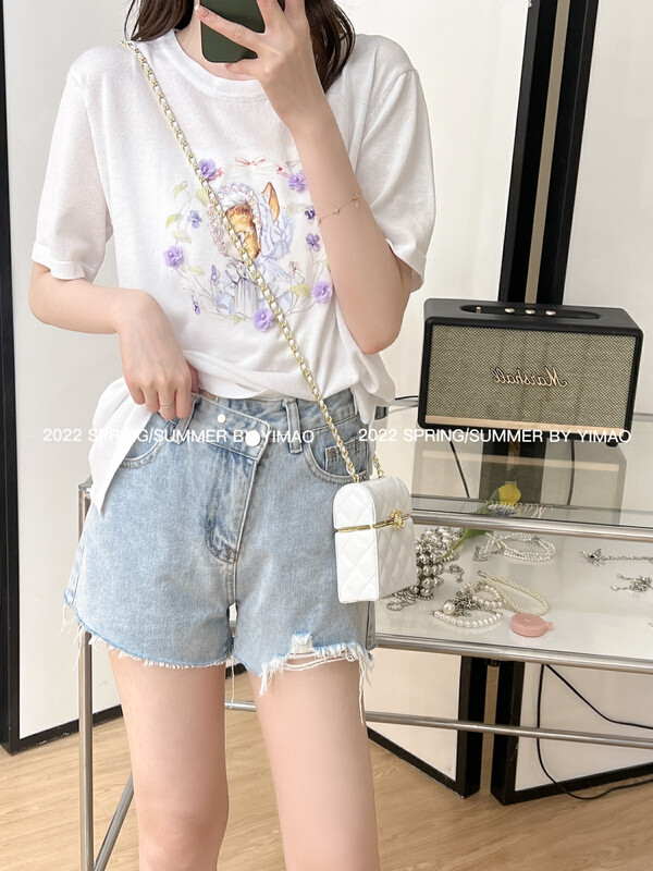 Original price: 62.04! [Feimao (Yimao)] Korean round neck Pullover short sleeve T-shirt ym-6100\lsl