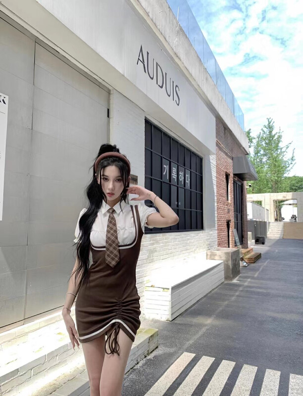 [Hello Miss] bubble sleeve simple shirt + temperament slim dress suit (with tie) 6353\pcz