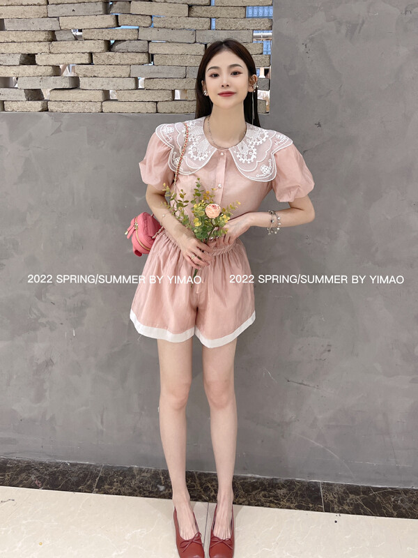 [Feimao (Yimao)] Korean Short Sleeve Shirt + high waist slim Shorts Set ym-4220\lsl