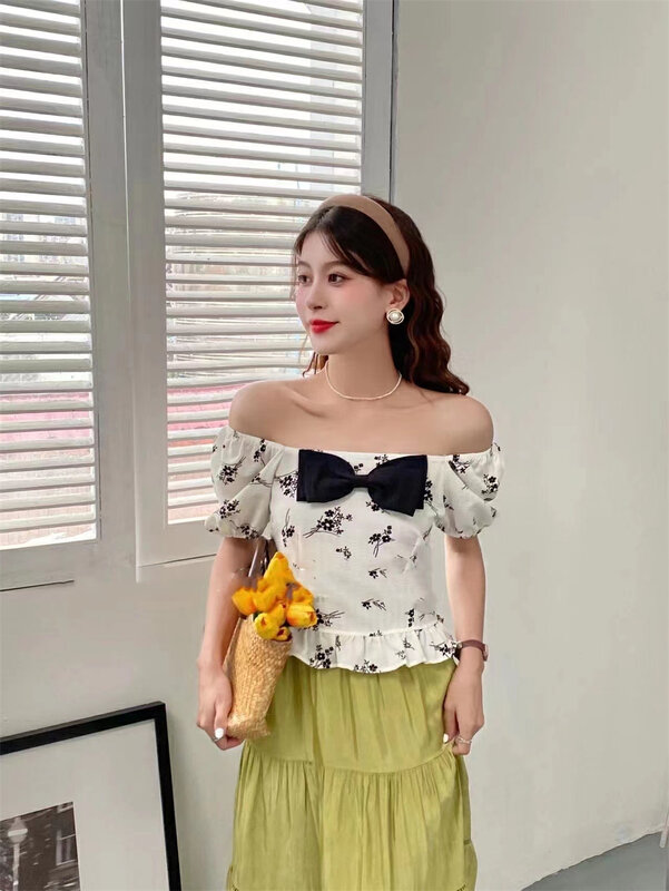 [8lei5 ballet] fresh square neck floral short shirt ys3-871\wpl
