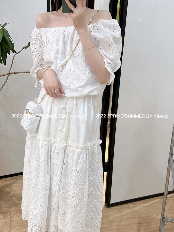 [Feimao (Yimao)] off shoulder short sleeve shirt +a-line skirt set ym-8148\lsl