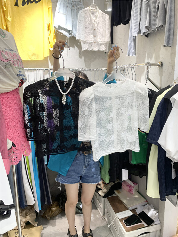 [good day] round neck lace lady blouse (excluding necklace) 3269\zzl