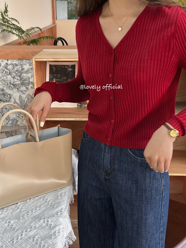 Original price 55.67! [love] V-neck pit strip clean version thin knitted cardigan m0538# L
