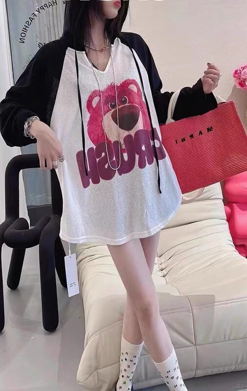 [chuu] hooded loose Print Long Sleeved T-shirt ys1-1135# HBx