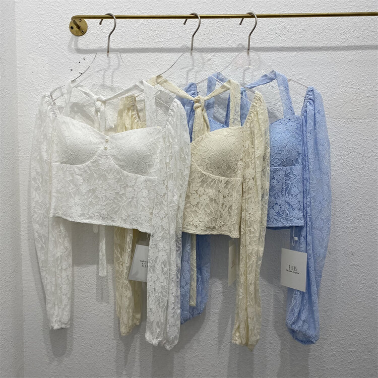 In early summer! [8lei5 ballet] French style Square Neck Lace stitched shirt ys1-892# WPL