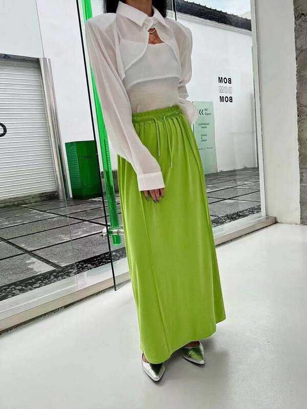 [vi.liu Liu] fresh wind elastic waist split design skirt 60687\zxl