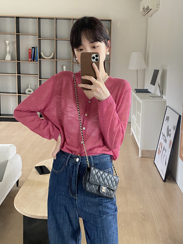 [love] versatile V-neck linen fashion sunscreen shirt m0629\fhx