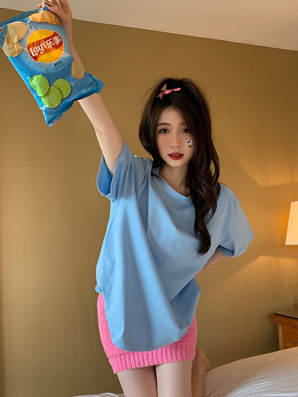 [j.2] solid color versatile loose short sleeve T-shirt b70205\lsw