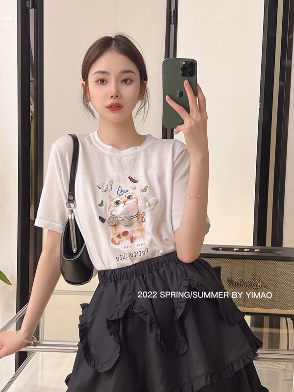 Original price: 62.04! [Feimao (Yimao)] round neck loose and versatile short sleeve T-shirt ym-6101 # LSL