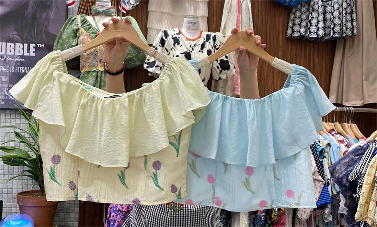 [suzybubble] small fresh one line shoulder lotus leaf Embroidery Shirt ys1-810 \wpl