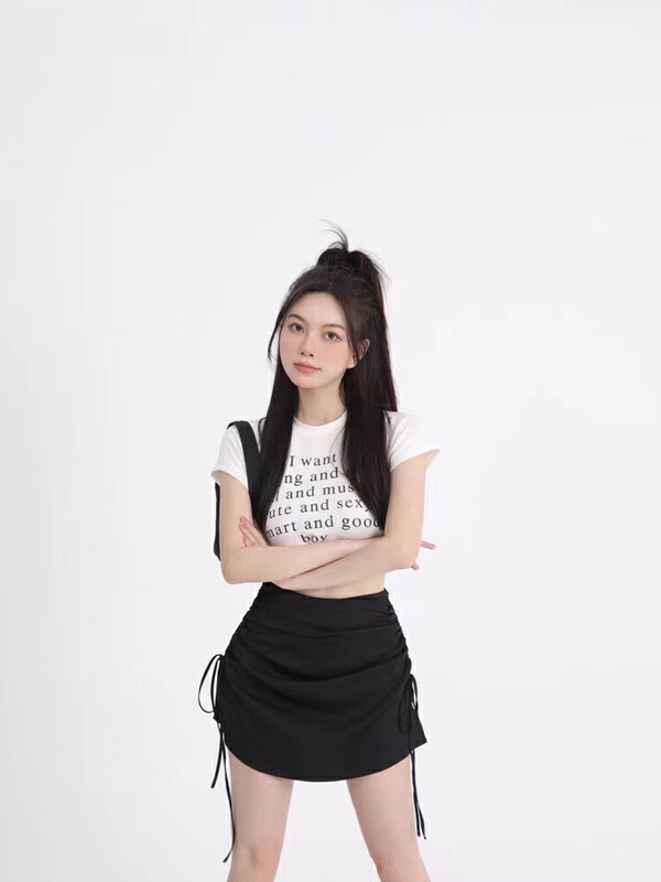 [Hello Miss] letter cotton T-shirt + drawstring versatile skirt set 61132 \pcz