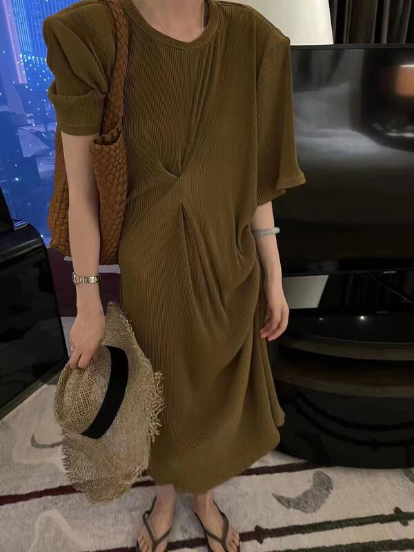 [vi.liu Liu] pleated loose design dress 60533\zxl