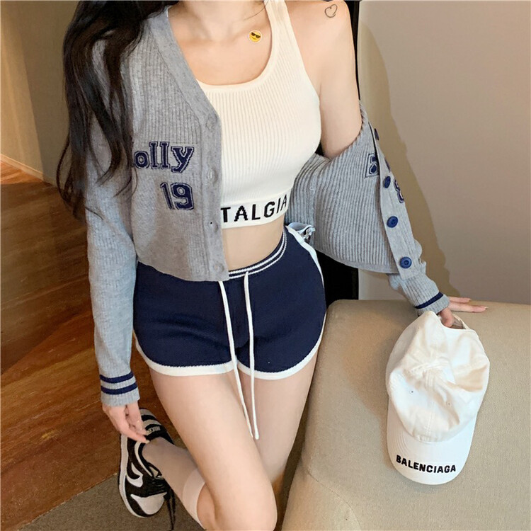 [I do do] V-neck letter printed knitted cardigan 8222-1 \jj