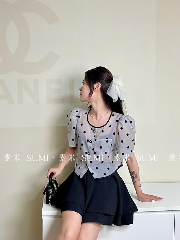 [Sumi] contrast edge wave point button up shirt 7096\zjy