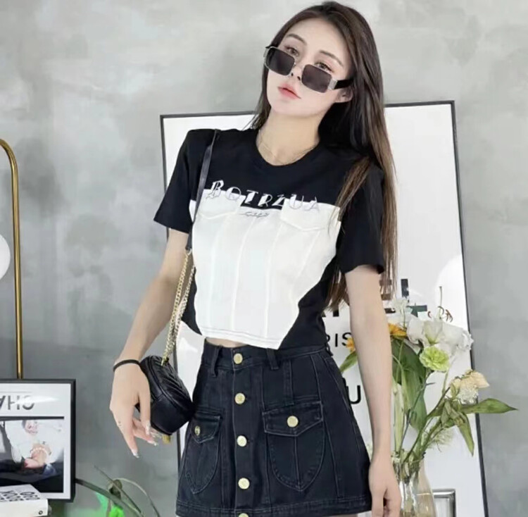 [Fanfan] design letter color blocking slim fit short sleeve T-shirt 0029\zxx