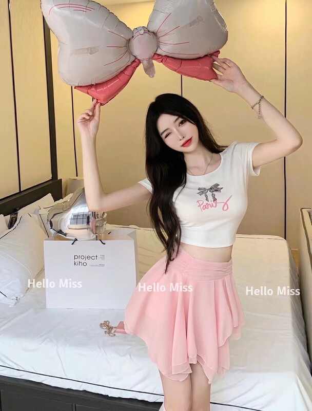 [Hello Miss] comfortable pattern versatile short sleeve T-shirt (only selling tops) 81120\pcz