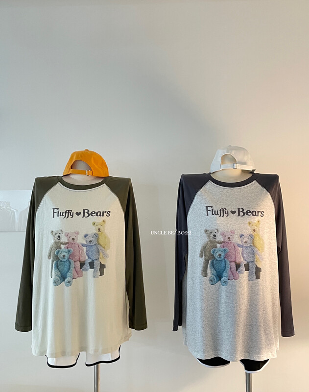 [UNC be] casual loose bear Print Long Sleeve T-shirt 3108\xyy