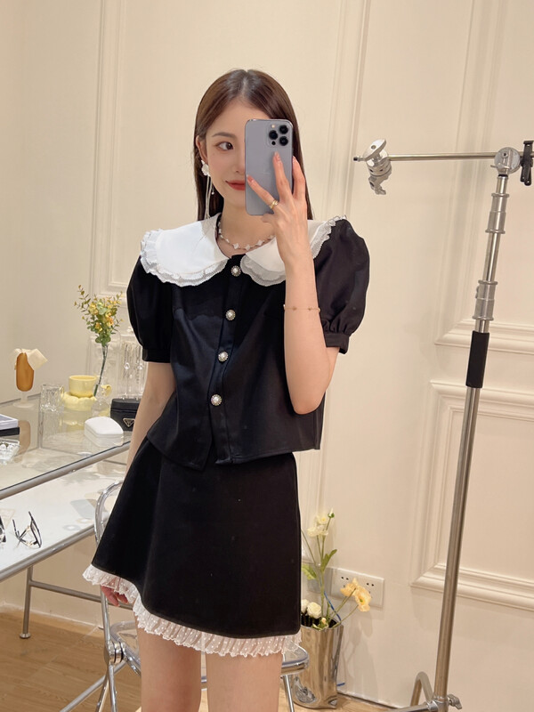 [Feimao (Yimao)] color blocked aging shirt + temperament slim skirt set ym-8206\lsl