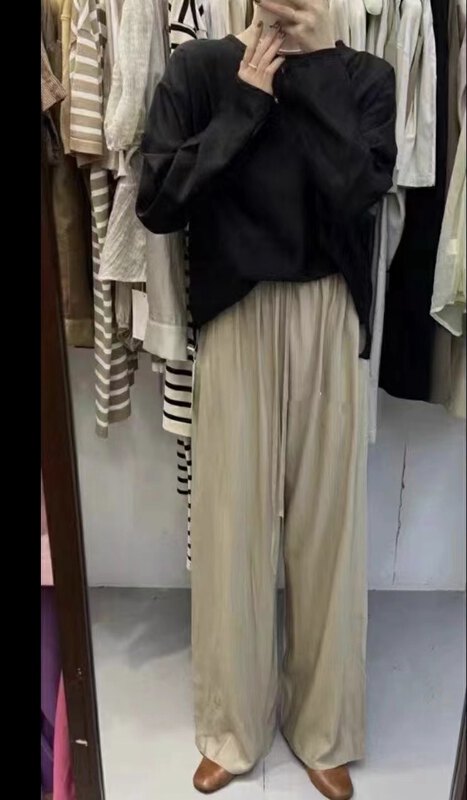 [Focus] Korean version elastic waist loose wide leg casual pants 8063\hbx