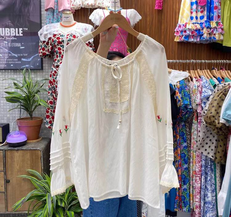 [suzybubble] flower embroidery sweet lace stitching blouse 609\wpl