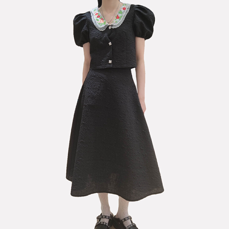 [Feimao (Yimao)] double layer baby collar embroidered blouse + medium length net color skirt set ym-7608\lsl