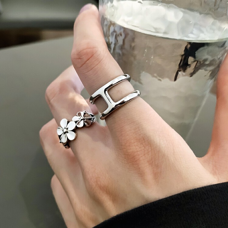[inside] Korean version simple retro antique antique flower line adjustable ring j3236# zxl