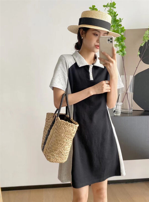 [CCJ] casual color contrast thin dress 8213 \hjy