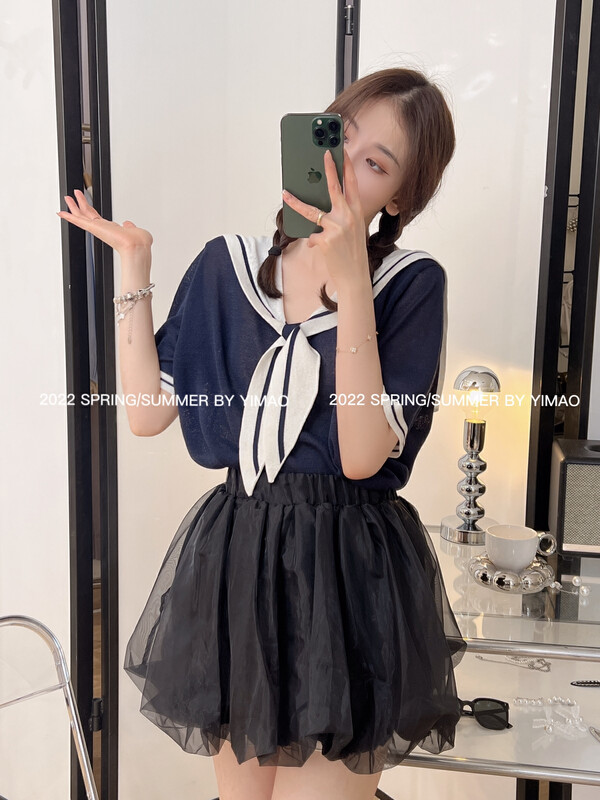 [Feimao (Yimao)] casual and versatile color block short sleeve T-shirt z-4107\lsl