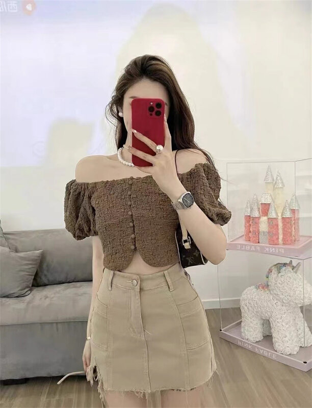 [8lei5 ballet] square neck bubble sleeve short shirt ys3-869\wpl