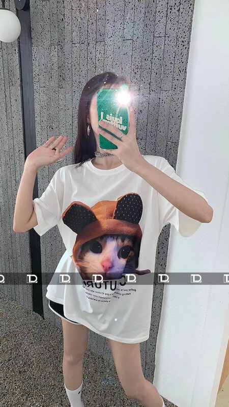 [original by tangdou] round neck loose print Casual Short Sleeve T-shirt 9816# WTT